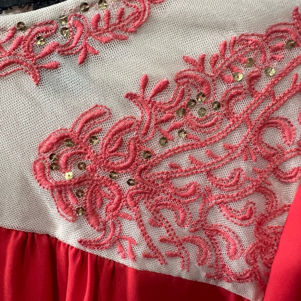 BKE Coral/pink & cream LS blouse w/ sequins. L #fairycore #glamour #party